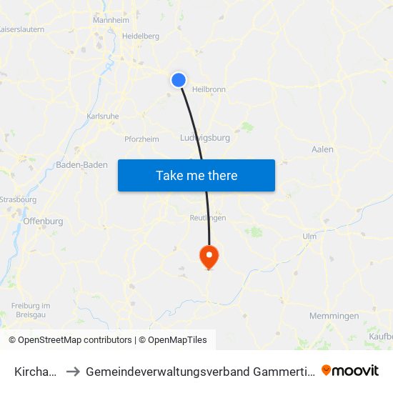 Kirchardt to Gemeindeverwaltungsverband Gammertingen map