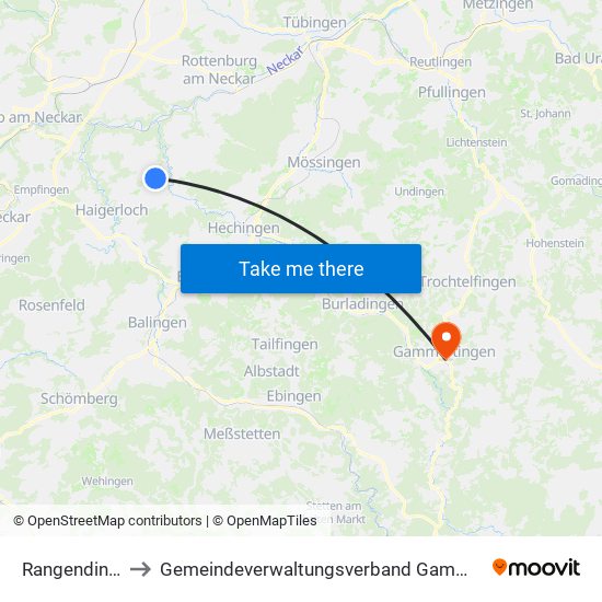 Rangendingen to Gemeindeverwaltungsverband Gammertingen map
