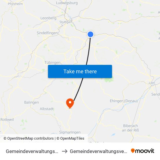 Gemeindeverwaltungsverband Plochingen to Gemeindeverwaltungsverband Gammertingen map