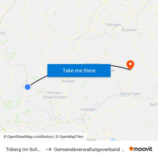 Triberg Im Schwarzwald to Gemeindeverwaltungsverband Gammertingen map