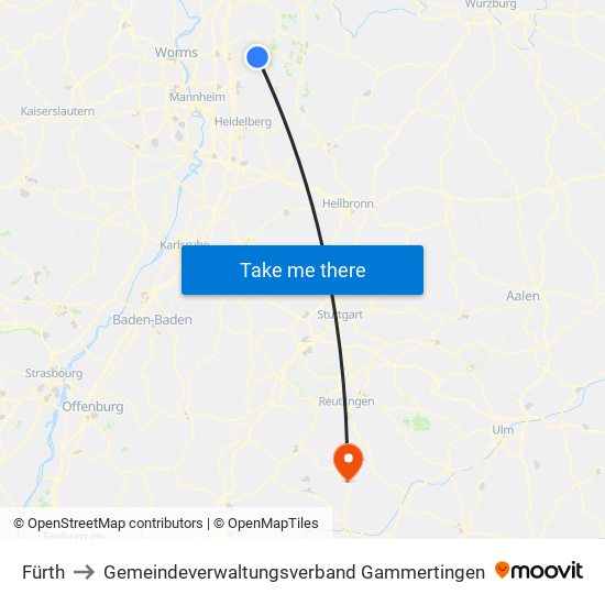 Fürth to Gemeindeverwaltungsverband Gammertingen map