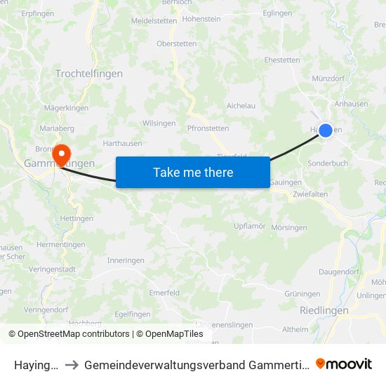 Hayingen to Gemeindeverwaltungsverband Gammertingen map