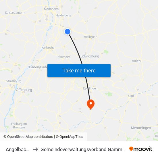 Angelbachtal to Gemeindeverwaltungsverband Gammertingen map