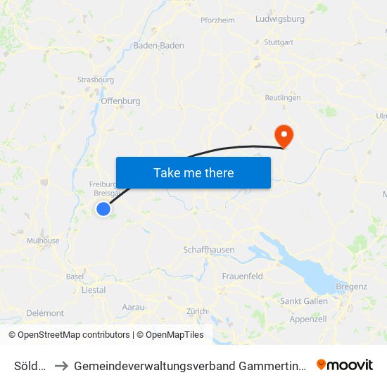 Sölden to Gemeindeverwaltungsverband Gammertingen map