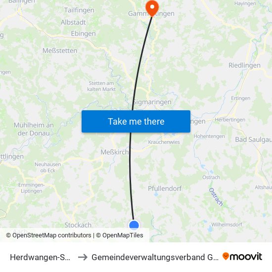 Herdwangen-Schönach to Gemeindeverwaltungsverband Gammertingen map