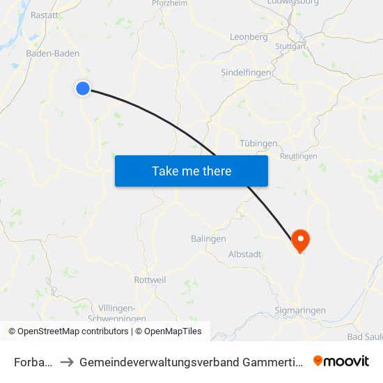 Forbach to Gemeindeverwaltungsverband Gammertingen map