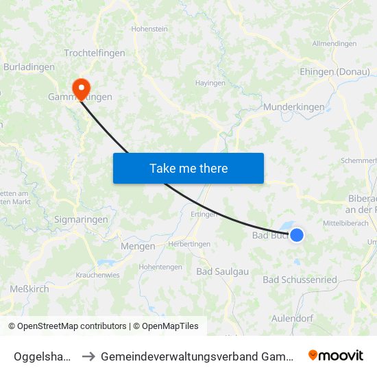 Oggelshausen to Gemeindeverwaltungsverband Gammertingen map