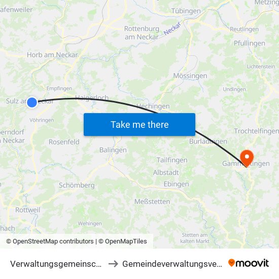 Verwaltungsgemeinschaft Sulz am Neckar to Gemeindeverwaltungsverband Gammertingen map