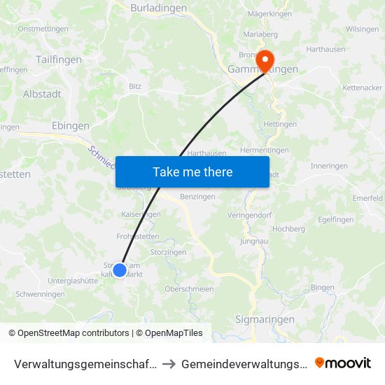 Verwaltungsgemeinschaft Stetten am Kalten Markt to Gemeindeverwaltungsverband Gammertingen map