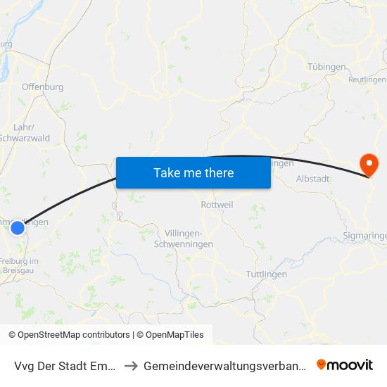 Vvg Der Stadt Emmendingen to Gemeindeverwaltungsverband Gammertingen map