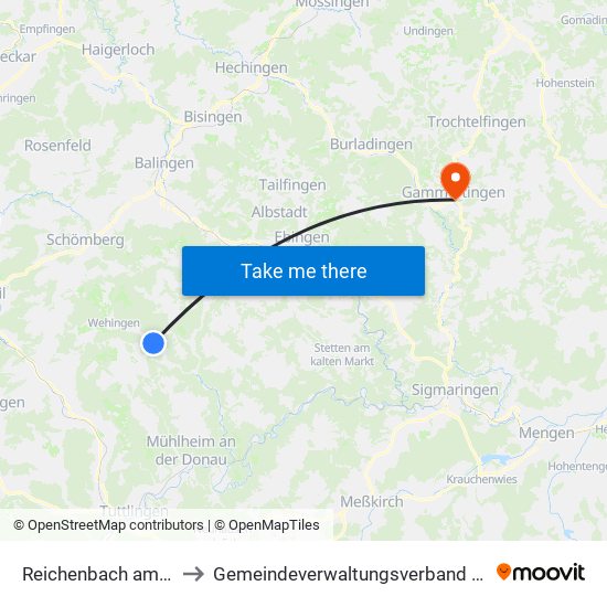 Reichenbach am Heuberg to Gemeindeverwaltungsverband Gammertingen map