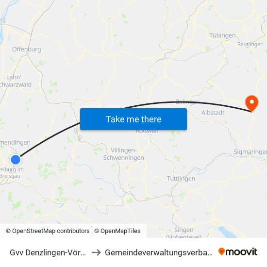 Gvv Denzlingen-Vörstetten-Reute to Gemeindeverwaltungsverband Gammertingen map