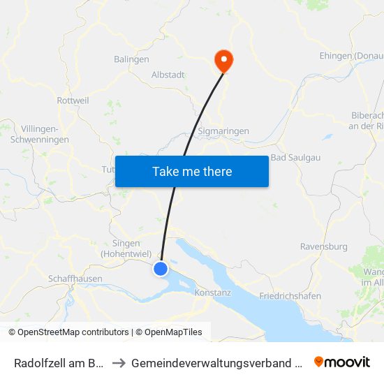 Radolfzell am Bodensee to Gemeindeverwaltungsverband Gammertingen map