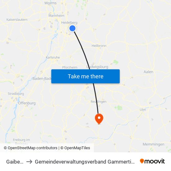 Gaiberg to Gemeindeverwaltungsverband Gammertingen map