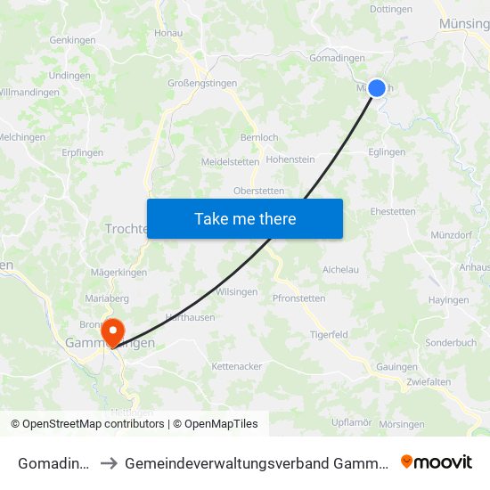 Gomadingen to Gemeindeverwaltungsverband Gammertingen map