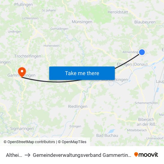 Altheim to Gemeindeverwaltungsverband Gammertingen map