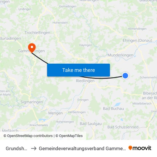 Grundsheim to Gemeindeverwaltungsverband Gammertingen map