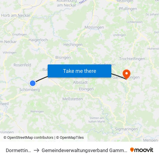 Dormettingen to Gemeindeverwaltungsverband Gammertingen map