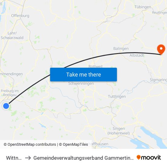 Wittnau to Gemeindeverwaltungsverband Gammertingen map