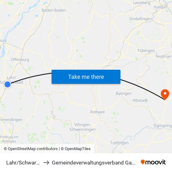 Lahr/Schwarzwald to Gemeindeverwaltungsverband Gammertingen map
