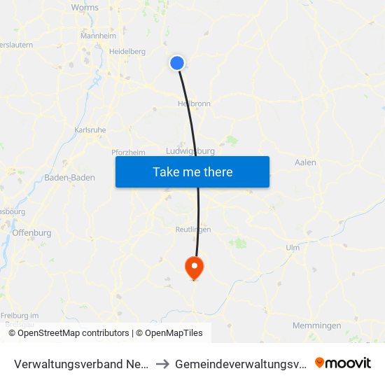 Verwaltungsverband Neckargerach-Waldbrunn to Gemeindeverwaltungsverband Gammertingen map