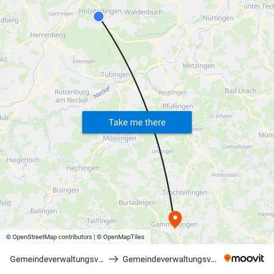 Gemeindeverwaltungsverband Holzgerlingen to Gemeindeverwaltungsverband Gammertingen map