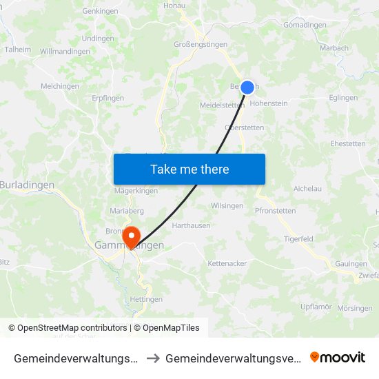 Gemeindeverwaltungsverband Engstingen to Gemeindeverwaltungsverband Gammertingen map