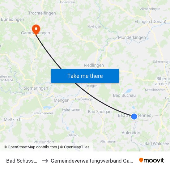 Bad Schussenried to Gemeindeverwaltungsverband Gammertingen map