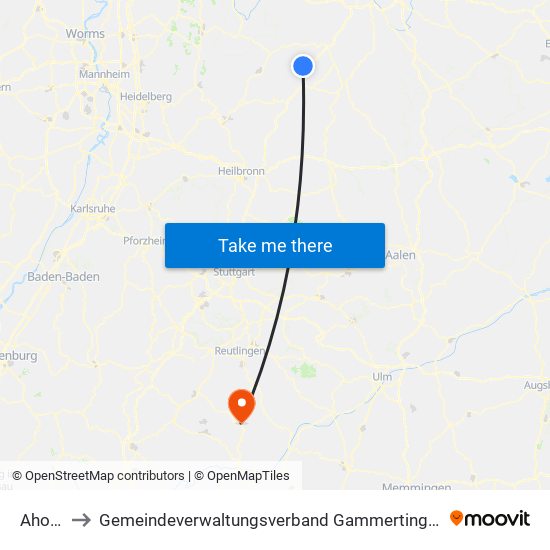 Ahorn to Gemeindeverwaltungsverband Gammertingen map