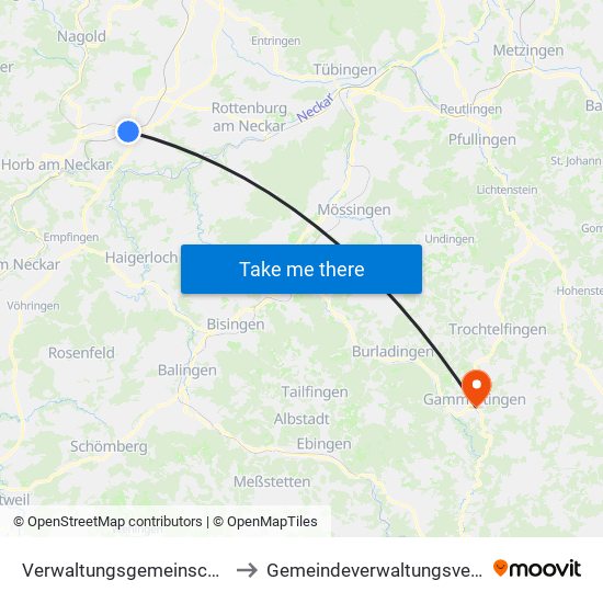 Verwaltungsgemeinschaft Horb am Neckar to Gemeindeverwaltungsverband Gammertingen map