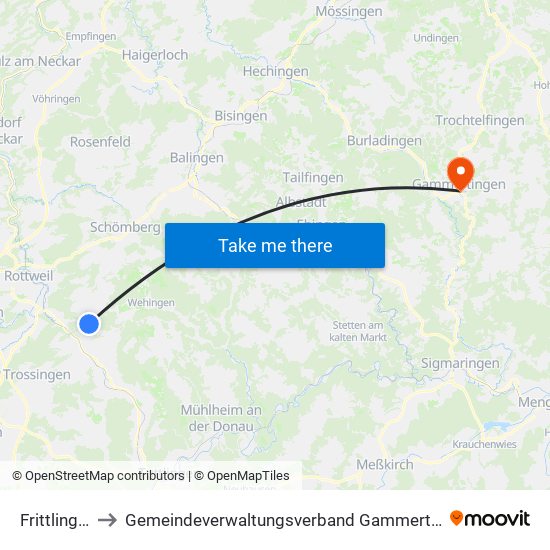 Frittlingen to Gemeindeverwaltungsverband Gammertingen map
