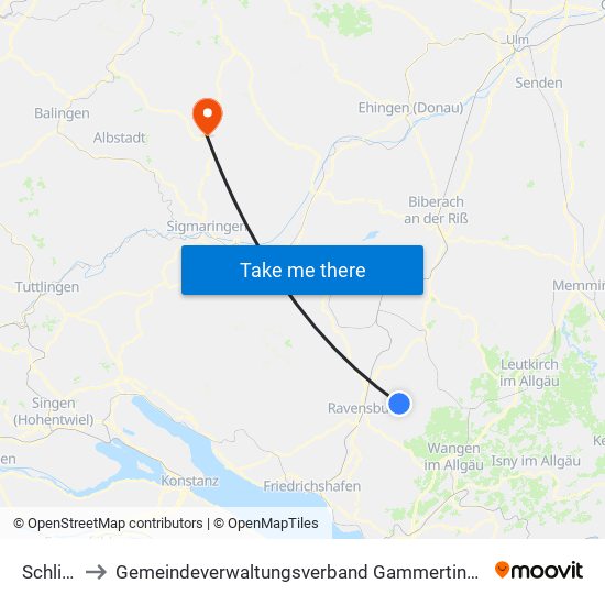 Schlier to Gemeindeverwaltungsverband Gammertingen map