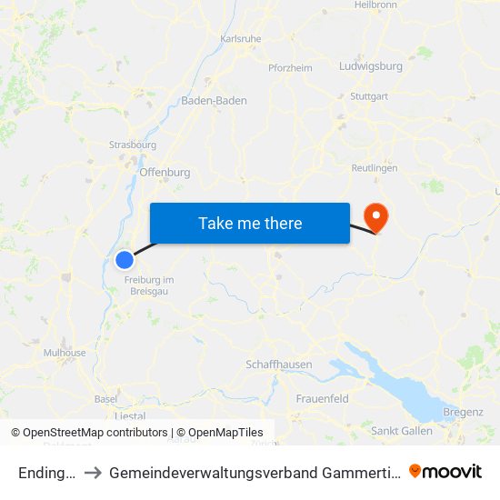 Endingen to Gemeindeverwaltungsverband Gammertingen map