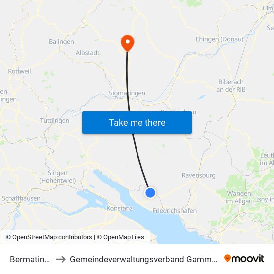 Bermatingen to Gemeindeverwaltungsverband Gammertingen map