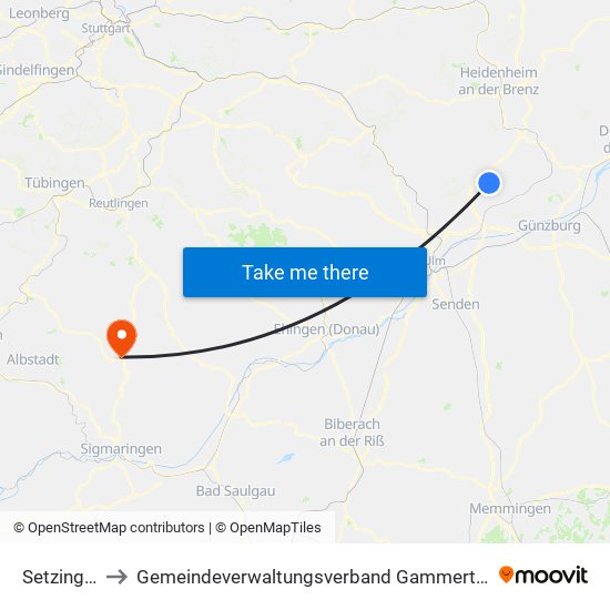 Setzingen to Gemeindeverwaltungsverband Gammertingen map