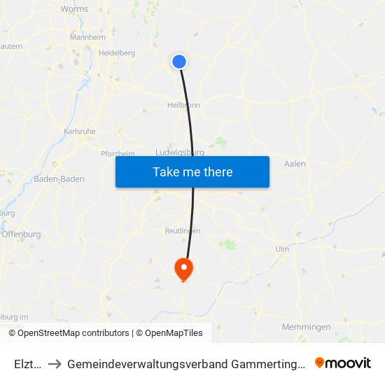 Elztal to Gemeindeverwaltungsverband Gammertingen map