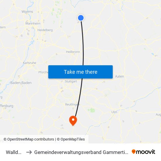 Walldürn to Gemeindeverwaltungsverband Gammertingen map