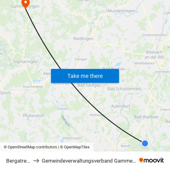 Bergatreute to Gemeindeverwaltungsverband Gammertingen map