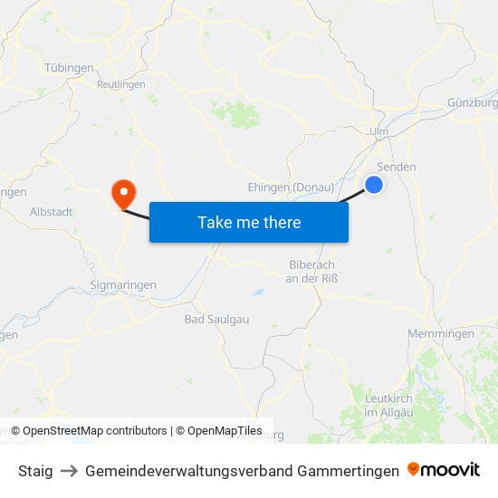 Staig to Gemeindeverwaltungsverband Gammertingen map