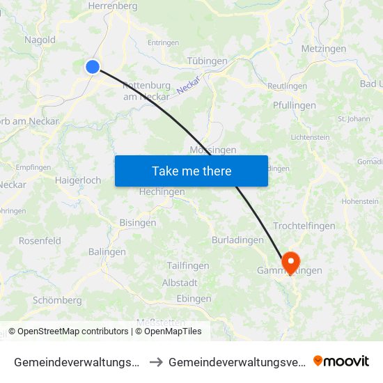 Gemeindeverwaltungsverband Oberes Gäu to Gemeindeverwaltungsverband Gammertingen map