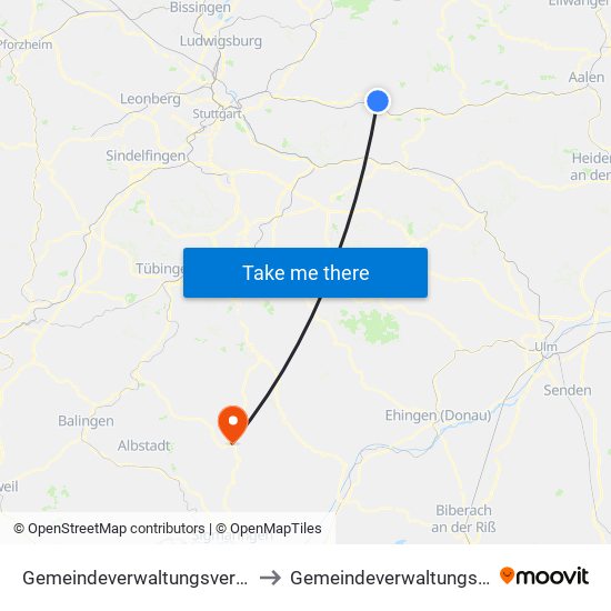 Gemeindeverwaltungsverband Plüderhausen-Urbach to Gemeindeverwaltungsverband Gammertingen map