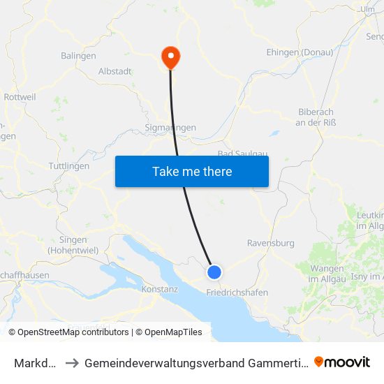 Markdorf to Gemeindeverwaltungsverband Gammertingen map