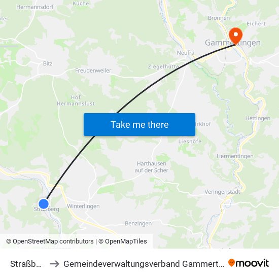 Straßberg to Gemeindeverwaltungsverband Gammertingen map