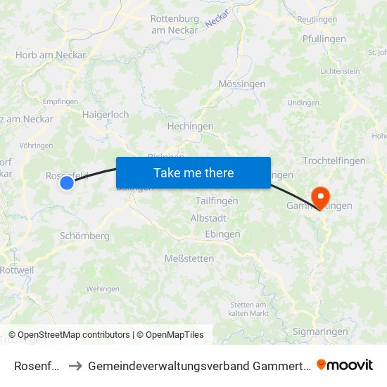 Rosenfeld to Gemeindeverwaltungsverband Gammertingen map