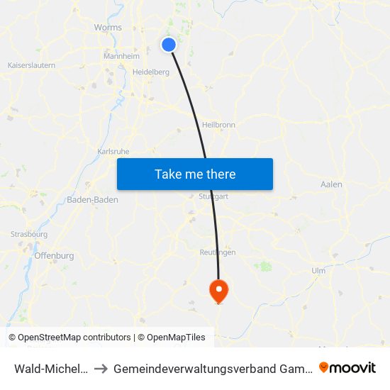 Wald-Michelbach to Gemeindeverwaltungsverband Gammertingen map