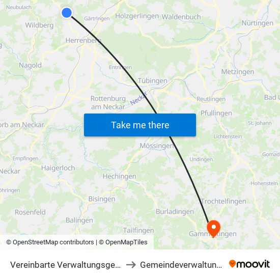 Vereinbarte Verwaltungsgemeinschaft Der Stadt Herrenberg to Gemeindeverwaltungsverband Gammertingen map