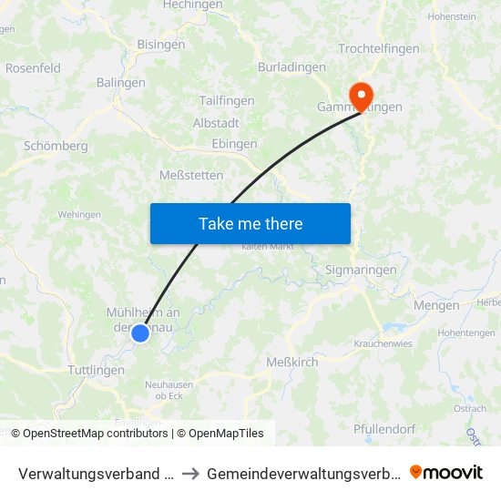 Verwaltungsverband Donau-Heuberg to Gemeindeverwaltungsverband Gammertingen map
