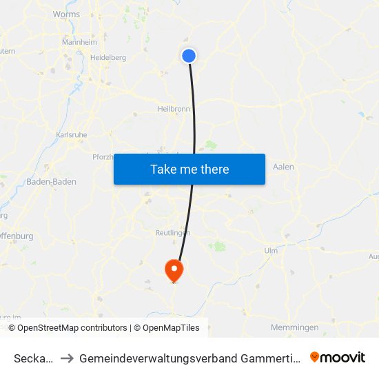 Seckach to Gemeindeverwaltungsverband Gammertingen map