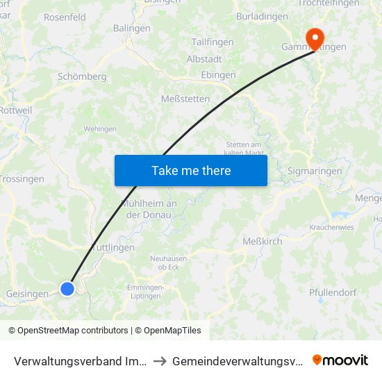Verwaltungsverband Immendingen-Geisingen to Gemeindeverwaltungsverband Gammertingen map