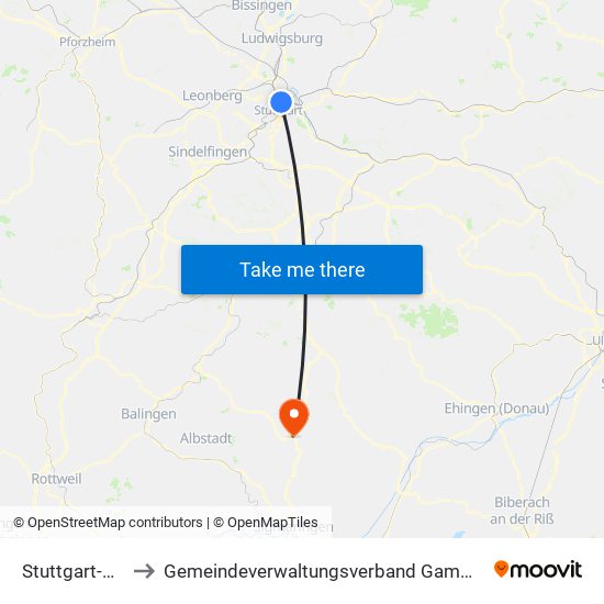 Stuttgart-Nord to Gemeindeverwaltungsverband Gammertingen map